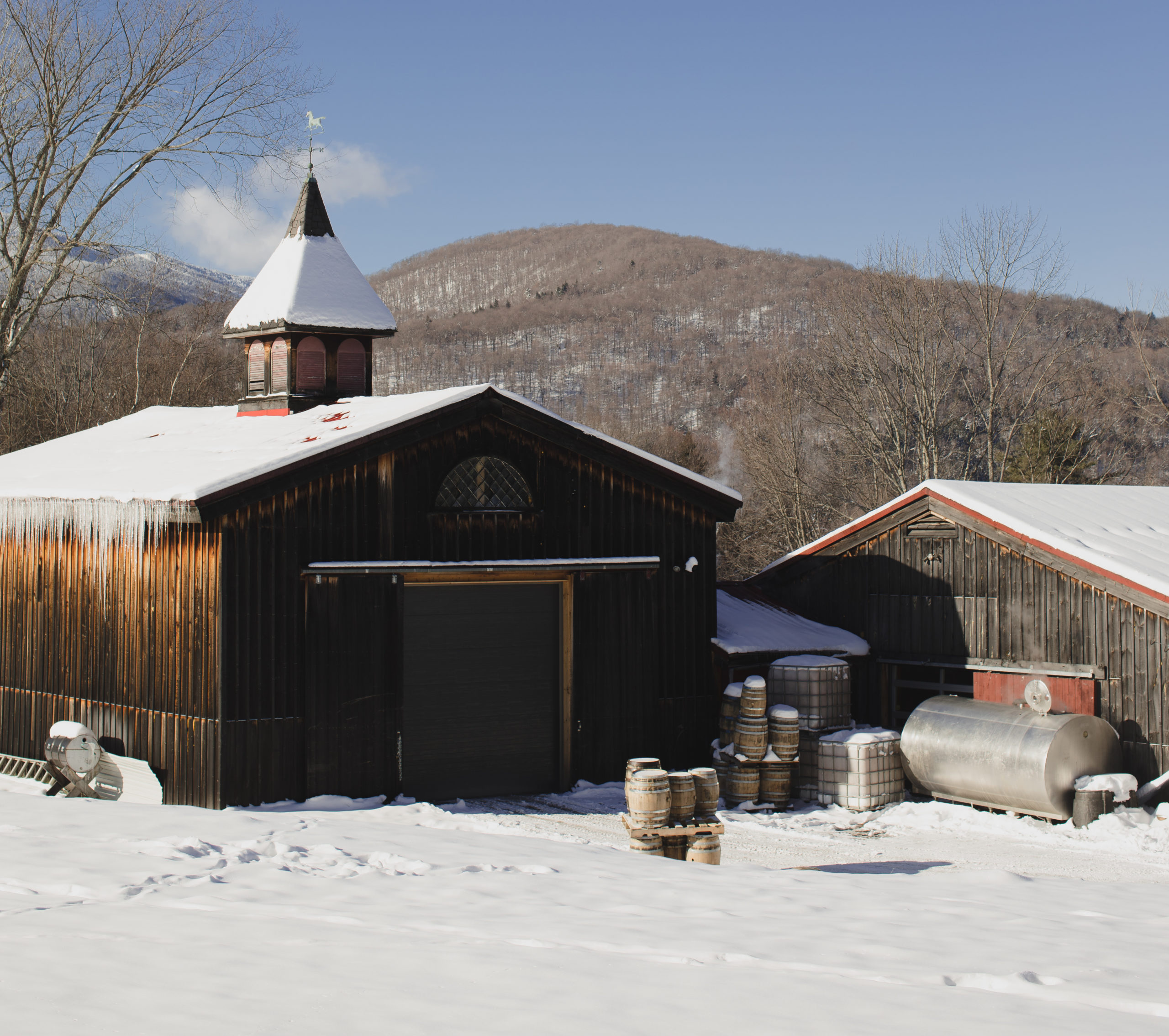 Exterior of Mad River Distillers with snow on the ground