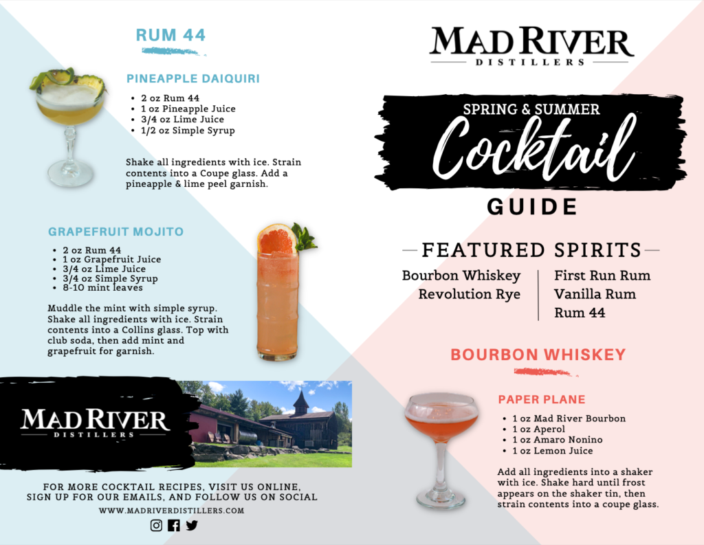 Front and back cover of the Spring and Summer Cocktail Guide